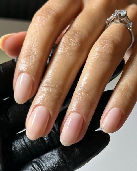 Sheer Gel Manicure, Semi Sheer Nails, Sheer Short Nails, Sheer Manicure, Peachy Nude Nails, Peach Nude Nails, Sheer Nude Nails, Nude Pedicure, Peachy Nails