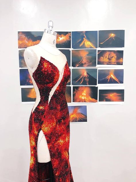 Catriona Gray on Twitter: "The "Mayon Volcano" evening gown creation by Mak Tumang #MissUniverse #MissPhilippines… " Miss Universe Lava Dress, Volcano Inspired Dresses, Lava Dress Catriona, Lava Inspired Fashion, Dresses Inspired By Fire, Catriona Gray Lava Gown, Phoenix Inspired Dress, Phoenix Dress Gowns, Lava Gown