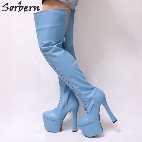 Light Blue Thigh High Boots, Blue Thigh High Boots, Aliexpress Finds, Platforms Shoes, High Platform Shoes, Light Sky Blue, Thigh High Boots Heels, Over The Knee Socks, Super High Heels