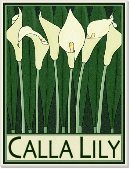 Calla Lilly Tile by Wildflower Graphics Lily Flower Design, Calla Lily Flower, Backgrounds Patterns, Art Nouveau Tiles, Art Nouveau Poster, Flower Tile, Art Deco Art, Deco Retro, Art And Craft Design