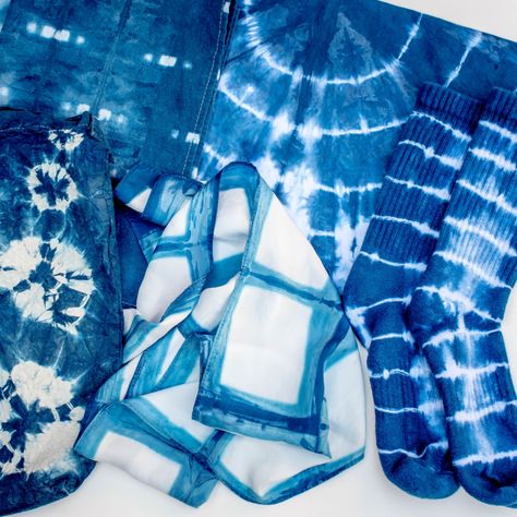 Indigo dye is one of those art forms that just always seems to be in style. It’s such a gorgeous and unique dark blue color & paired with some classic shibori techniques, you really can’t go wrong. Jacquard has made dyeing with Indigo easier than EVER with their Indigo Tie Dye Kit. Indigo Dyeing, Shibori Techniques, Tie Dye Kit, Indigo Tie Dye, Turn Blue, Rubber Gloves, Textile Arts, Stir Sticks, Painted Sticks