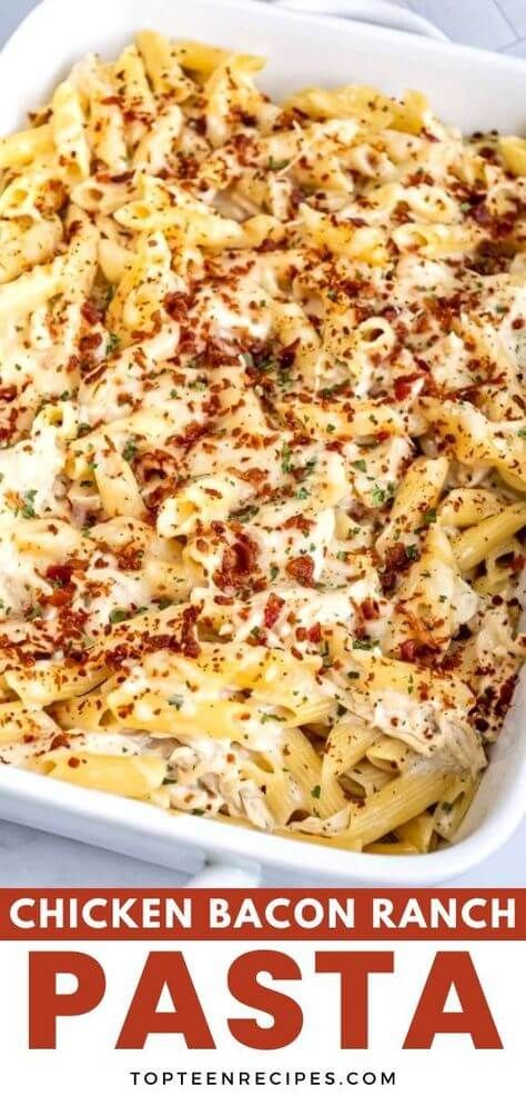 Chicken Bacon Ranch Pasta - Top Recipes Bacon Pasta Recipes, Chicken Bacon Alfredo, Bacon Ranch Pasta, Chicken Bacon Pasta, Chicken Ranch Pasta, Chicken Bacon Ranch Pasta, Chicken Bacon Ranch Casserole, Ranch Chicken Casserole, Pasta Recipes Alfredo