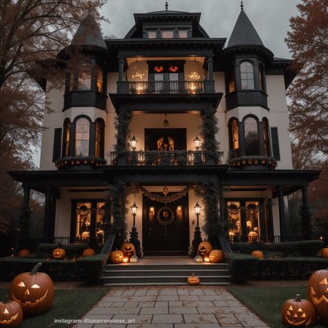 my socials are linked ♡︎ | credit: me | art IG: @lunarrmoonss_art Addams Family Style House, Gothic Mediterranean House, Salem Houses, Victorian Gothic House Exterior, Black Victorian House, Dark Victorian House, Modern Victorian House, Gothic Victorian House, Halloween Victorian