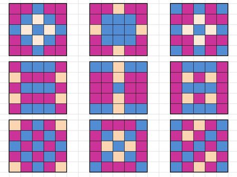 Granny  Square Layout ideas for 25 blocks... useful for me Granny Square Layout Patterns, Granny Square Layout Ideas, Granny Square Blanket Layout, Granny Square Layout, Pixel Blanket, Knitted Squares Pattern, Blankets Knit, Square Layout, Block Layout