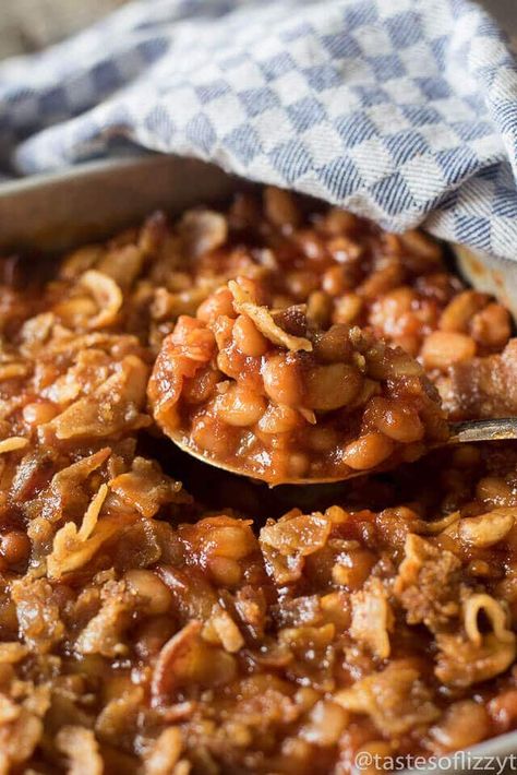 Three Bean Baked Beans, Baked Beans Casserole, Frito Taco Salad, Baked Bean Casserole, Beans Recipe Crockpot, Casserole With Bacon, Bacon Casserole, Homemade Baked Beans, Potluck Side Dishes