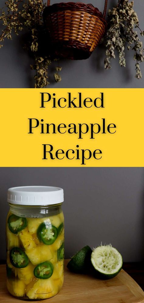 This simple pickled pineapple recipe makes for a delicious addition to countless recipes! No canning or fancy equipment is required, just your refrigerator. Sweet with a hit of spice, it is super unique and yummy! Pink Pineapple Recipe, Pickled Pineapple, Pineapple Vinegar, Pickled Recipes, Pineapple Recipe, Lime Pickles, Quick Pickled, Pickled Eggs, Fresh Squeezed Juice