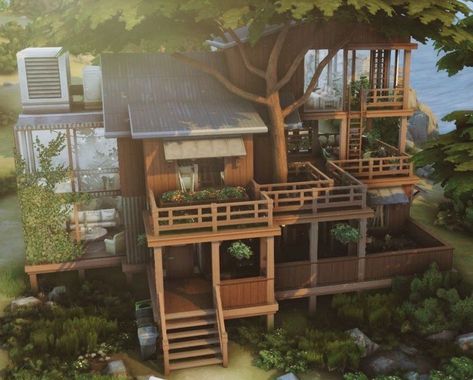 Sims 4 Eco Cottage, Sims 4 Eco House, Sims Lots, Sims 4 Houses Layout, Sims Inspiration, Bangunan Minecraft, Sims Builds, Sims 4 House Plans, Sims 4 House Building