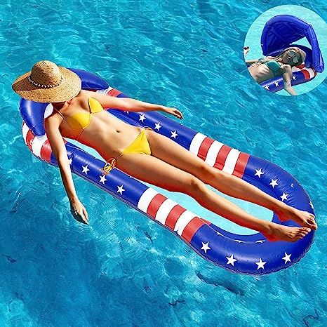 4th of July American Flag patriotic Inflatable Float with Canopy for Adults, 4th of July Mesh Pool Float Adult Inflatable Pool Float Raft with Shade Water Lounge, Independence Day Inflatable Pool Hammock with Canopy Pool Float for Pool Party, Beach Party or Barbecue Amazon 2023 Hammock With Canopy, 4th Of July Pool Party, Pool Hammock, Pool Party Decor, Pool Rafts, Pool Floaties, Inflatable Float, Pool Party Decorations, Inflatable Pool Floats