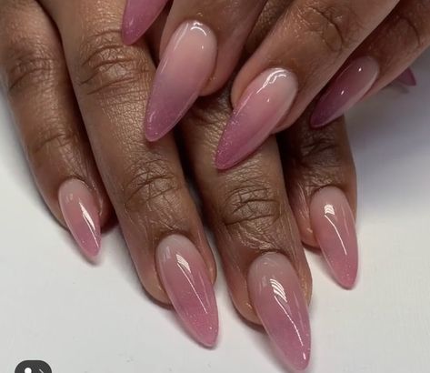 Romantic Almond Nails, Ombre Rose Gold Nails, Almond Nails Ombre Designs, Mauve Ombre Nails Acrylic, Nude To Pink Ombre Nails, Pink Ombre Almond Nails, Mauve French Tip Nails, Mauve Ombre Nails, Dusty Rose Nails Acrylic