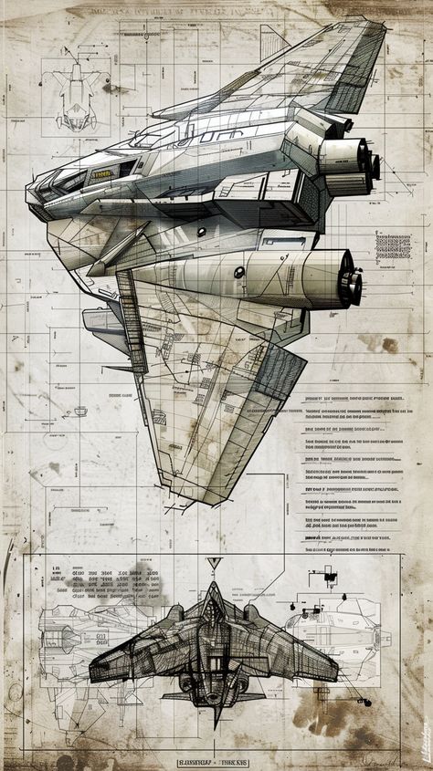 #SpaceFighter #Blueprint #VintageGraphicDesign #DetailedGraphiteSketches #BlackAndWhiteSketch #SharpAndAngular #9:16AspectRatio Engineering Sketches, Sketches Black And White, Graphite Sketches, Sky Ship, Steampunk Vehicle, Engineering Art, Blueprint Drawing, Conceptual Sketches, Inspirational Digital Art