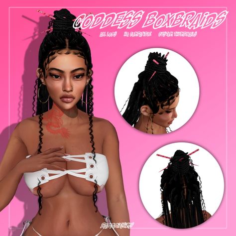 GODDESS BOXBRAIDS | BADDDIESIMS on Patreon Goddess Braids Sims 4 Cc, Sims 4 Urban Cc Hair Braids, Sims 4 Cc Goddess Braids, Sims 4 Goddess Braids, Sims 4 Braided Hair, Braids Sims 4 Cc, Valentines Braids, Sims 4 Cc Hair Braids, Sims 4 Cc Braids