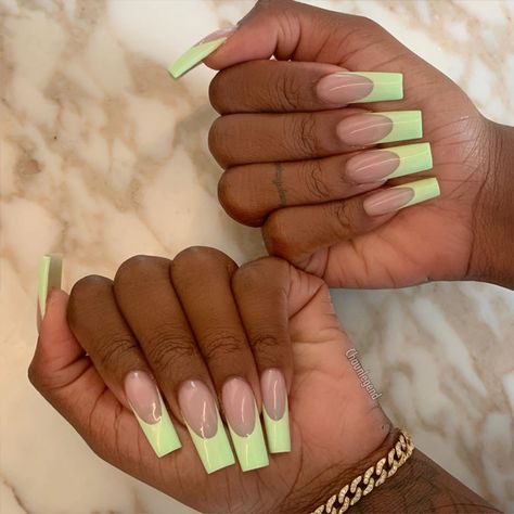 Mint Green French Tip Nails, Sage Green Nails Acrylic, Long Nails Art, Pastel Green Nails, Nail Aesthetics, Ongles Gel French, Mint Green Nails, Nail Pics, Mint Nails