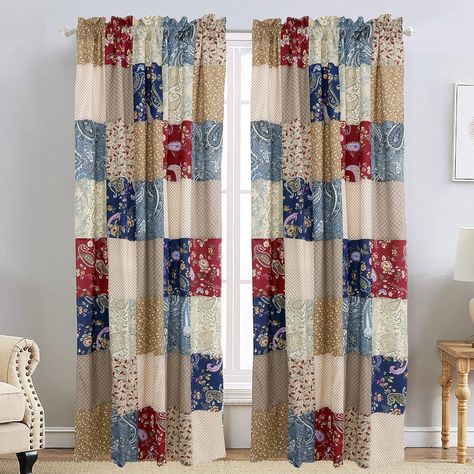 PRICES MAY VARY. Each set includes two panels - each measuring 53"x84" (measuring for a combined total of 106”x84”) Rod pocket fit up to a 2.5 inch rod; includes 2 tie bakcs for pulling back the curtains Made from soft high-quality durable materials designed for multi-seasonal use, our product assortments are meticulously selected to transform living spaces into restful rustic retreats Matching quilt sets are available for purchase separately, please search code in brackets (B079RNSNG5) The pais Checkered Room, Curtains With Tie Backs, Panel Drapes, Patchwork Curtains, Tab Top Curtains, Drape Panel, Cotton Curtains, Rod Pocket Curtain Panels, Rod Pocket Curtains