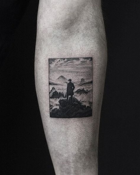 Wanderer Tattoo, Aa Tattoos, Circular Tattoo, Tattoo Placements, Sea Tattoo, Single Needle Tattoo, Circle Tattoos, David Friedrich, Greek Tattoos