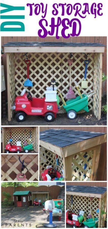 We’re Parents turned their DIY toy shed into a family project. It even has a roof on it and can hold a lot of outdoor toys. They also figured out that they can have many uses from this shed in the future too. Diy Outdoor Toys, Toy Organization Diy, Outdoor Toy Storage, Toys Organization, Outdoor Toys For Toddlers, Diy Toy Storage, Kids Toy Organization, Outside Play, Outdoor Play Area