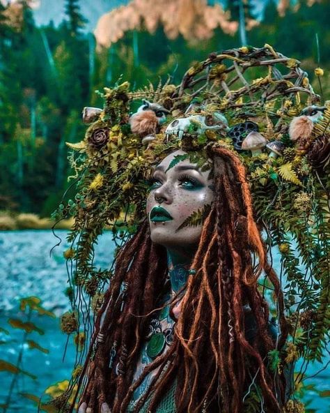 Gaia Goddess Costume, Goddess Photoshoot, Gaia Goddess, Nature Witch, World Hair, Magical Women, Forest Elf, Beautiful Dreadlocks, Halloween Fairy