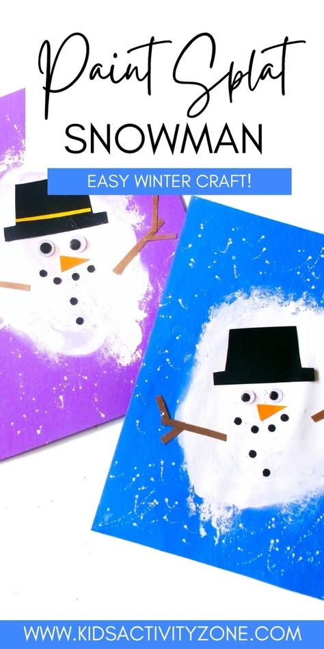 Got a chilly day with the kids indoors? Try out this super simple Paint Splat Snowman craft! It's great for little ones and doesn't need much prep or supplies. Just splat some paint on cardstock, press, let it dry, and then have fun decorating your snowman! Snowman Process Art Preschool, Melted Snowman Painting, Splat Art, Simple Paint, Imagination Play, Snowman Craft, Pour Paint, Rainy Day Crafts, Handprint Craft