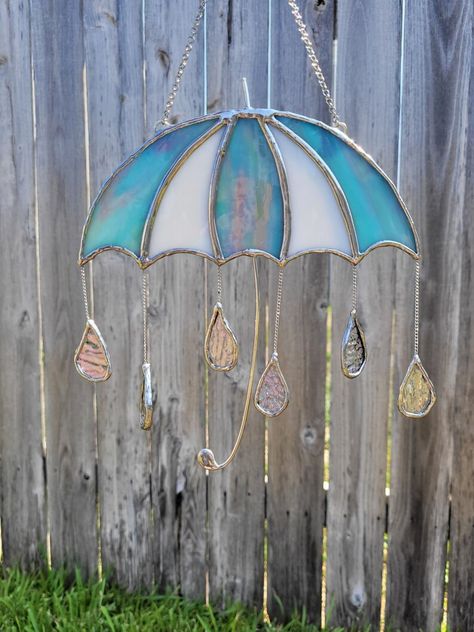 Umbrella Stained Glass Suncatcher - Etsy Stained Glass Umbrella, Stained Glass Patterns Free, Glass Suncatchers, Stained Glass Suncatchers, Stained Glass Suncatcher, Stained Glass Crafts, Katy Tx, Glass Fusing, Stained Glass Patterns