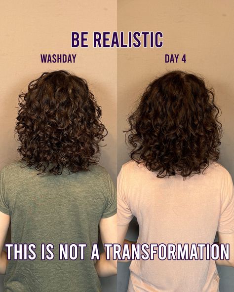 BE REALISTIC & ADJUST YOUR EXPECTATIONS⁣⁣⁣ ⁣⁣⁣ You cannot expect your day 4 hair to look the same as your washday results. Even if you’ve refreshed!⁣⁣⁣ ⁣⁣⁣ Seeing your hair change on the days after washday doesn’t mean you’re doing something wrong. It means you’ve got curly hair! ⁣⁣⁣ ⁣⁣⁣ Each day, washday and the days after, bring something new to my curls:⁣⁣⁣ ⁣⁣⁣ WASHDAY: definition with some volume⁣⁣⁣ DAY 2: still defined but a little more volume⁣⁣⁣ DAY 3: varies for me, sometimes it’s like... Hair Change, Doing Something, The Day After, Each Day, Something New, Curly Hair, Something To Do, To Look, Curly Hair Styles