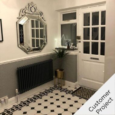 Claire's Classic Victorian Hallway - Direct Tile Warehouse Grey Floor Tiles Living Room, Black And White Floor Tiles, Tile Patio Floor, White Floor Tiles, Diamond Tile Pattern, Terrace Renovation, Hallway Tiles Floor, Black And White Floor, Hall Tiles