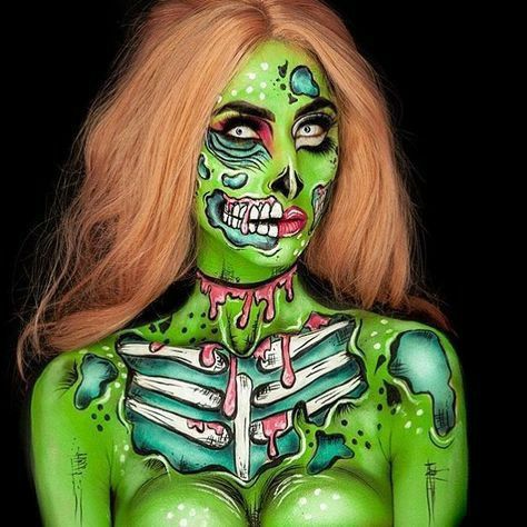 Pop Art Zombie, Pop Art Face, Halloweenský Makeup, Zombie Face, Pop Art Makeup, Creepy Halloween Makeup, Special Fx Makeup, Amazing Halloween Makeup, Halloween Makeup Inspiration