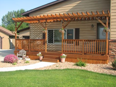 front porch pergola ideas - Google Search Porch Roof Design, Front Porch Pergola, Front Porch Deck, Veranda Design, High Deck, Small Pergola, Building A Pergola, Front Porch Design, Pergola Design