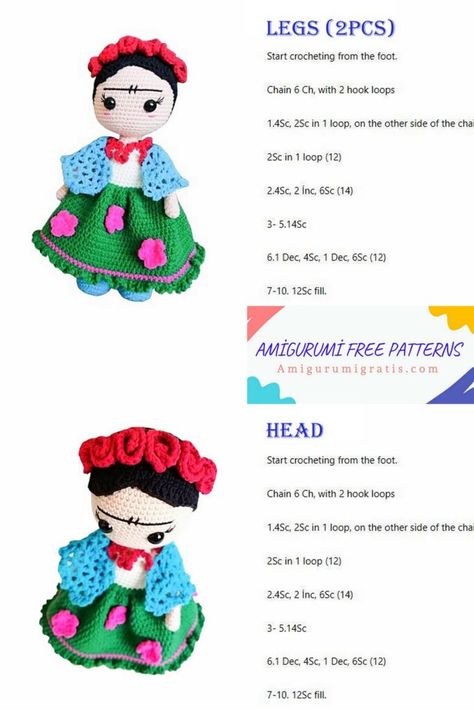 Frida Kahlo Doll Amigurumi Free Pattern - Amigurumi Pattern Cupid Doll, Purple Color Code, Doll Amigurumi Free Pattern, Monkey Pattern, Cat Amigurumi, Amigurumi Free, Amigurumi Free Pattern, Amigurumi Doll, Crochet Doll