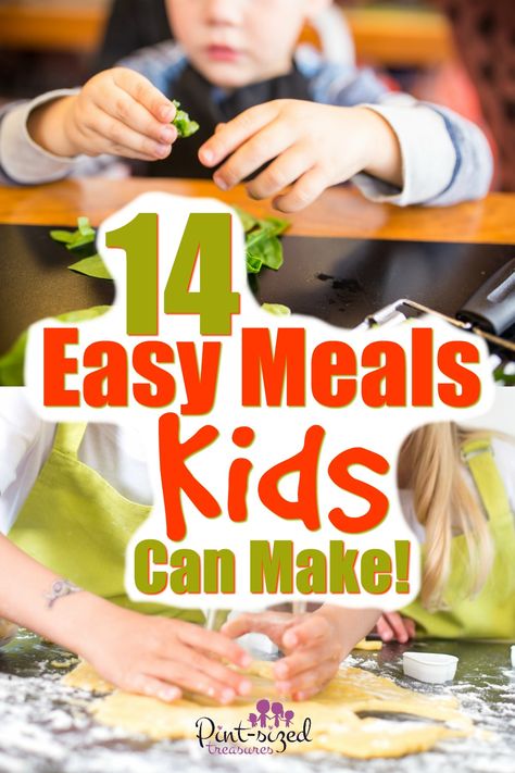 14 Easy meals kids can learn NOW! Plus, simple kitchen tips and cooking skills that kids can learn as they create fun, new recipes! Meals Kids Can Make, Recipes Kids Can Make, Fun Meals, Kid Chef, Kids Cooking Recipes, Easy Meals For Kids, Fun Dinners, Kids Recipes, Cooking Skills