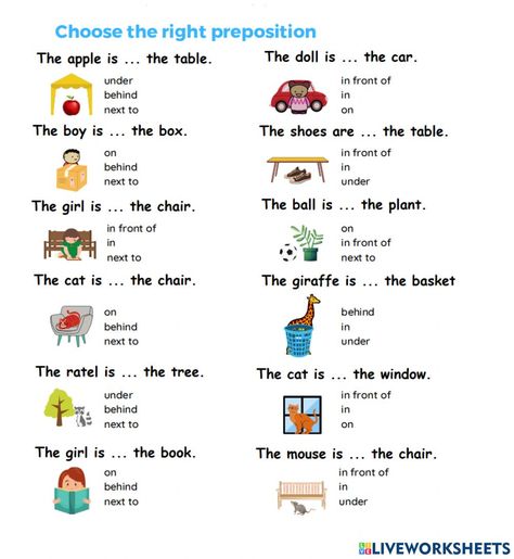 In on under online worksheet for primary students. You can do the exercises online or download the worksheet as pdf. Proposition Worksheet For Kids, In On Under Worksheet For Kids, In On Under, In On Under Worksheet, English Language Learning Activities, Ingles Kids, English For Students, Kids Worksheet, Materi Bahasa Inggris