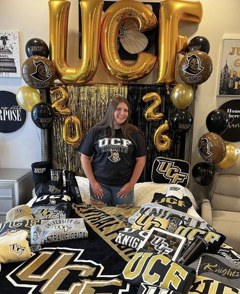 You are coming to the best! Share your photos of you decked out in black and gold. 💛⚔️ College Bed Party, College Bed, Bed Party, College Tour, College Bedding, Colleges In Florida, Ucf Knights, College Room, Grad Parties