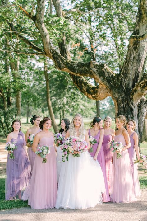 Violet Wedding Dress Lavender, Tangled Wedding Bridesmaid Dresses, Tangled Inspired Bridesmaid Dresses, Wedding Themes Bridesmaids, Rapunzel Wedding Colors, Disney Bridesmaids Dresses, Lilac And Pink Bridesmaid Dresses, Lilac Wedding Bridesmaid Dress, Rapunzel Bridesmaid Dress