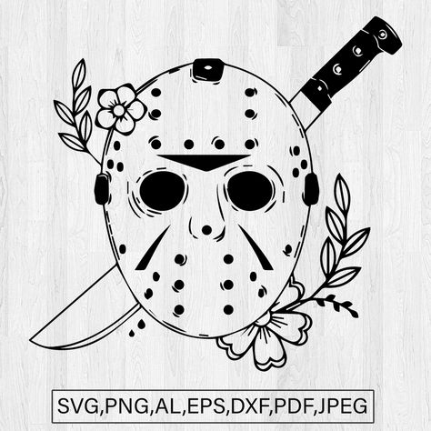 Jason Voorhees Cricut, Jason Mask Tattoo Stencil, Ghost Face Svg Free, Jason Voorhees Svg, Jason Stencil, Jason Voorhees Without Mask, Jason Mask Drawing, Friday The 13th Tattoo Jason, Horror Movie Masks