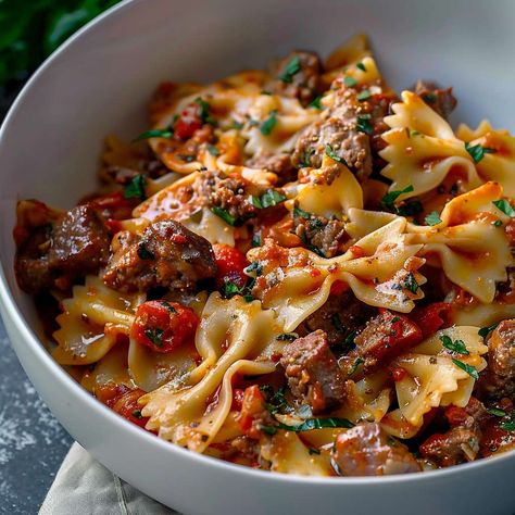 Italian Sausage Ideas Dinners, Italian Beef Sausage Recipes, Italian Sausage Healthy Recipes, Now Tie Pasta And Sausage, Pasta Dishes With Italian Sausage, Italian Sausage With Bow Tie Pasta, Best Italian Sausage Recipes, Italian Sausage Bow Tie Pasta, Pasta Recipes For Dinner Italian