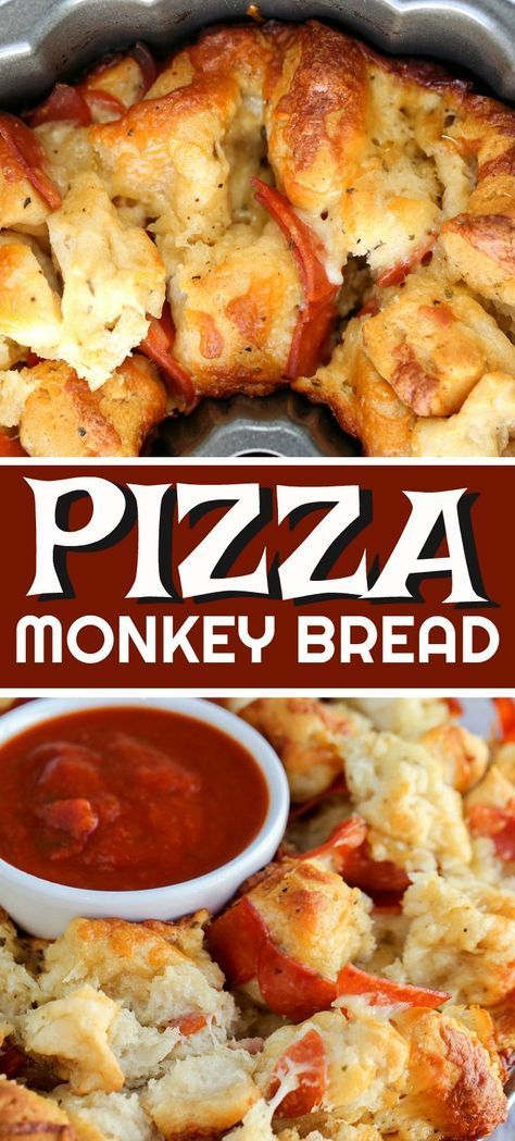 Mar 22, 2019 - This easy Pizza Monkey Bread is stuffed with pepperoni, mozzarella cheese, and garlic all in a Bundt pan. If you love pizza, you'll love this pull-apart pizza made with refrigerated biscuits. Savory Monkey Bread, Pizza Monkey Bread, Pepperoni Bread, Pepperoni Recipes, Pizza Bread Recipe, Pizza Appetizers, Snacks Appetizers, Bread Appetizers, Pizza Bites