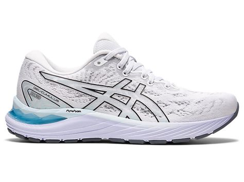 Women's GEL-CUMULUS 23 | White/Black | Running Shoes | ASICS Womens Asics Running Shoes, Bridal Shoes Sneakers, Asics Running Shoes Womens, Sandals Design, Running Shoes Asics, Baby Pink Shoes, Comfortable Running Shoes, Asics Running, Shoes Asics