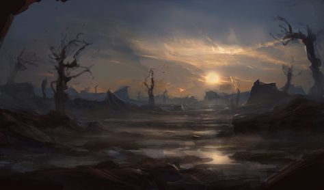 When sun goes down by merl1ncz on DeviantArt Scorched Earth, Wacom Intuos, Fantasy Setting, Fantasy Places, Dungeons And Dragons Homebrew, Sun Goes Down, Quick Sketch, Environment Concept Art, Environmental Art