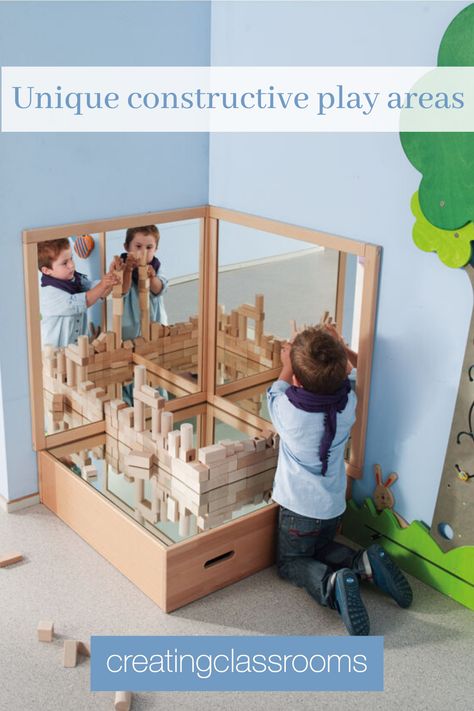 Construction Area Ideas, Preschool Storage, Kids Mirror, Indoor Play Equipment, Wall Panel System, Corner Mirror, Nursery Preschool, Kids Mirrors, Reggio Classroom