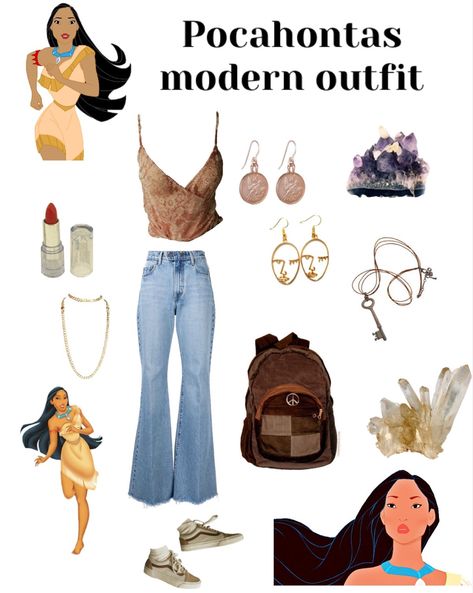 Pocahontas Modern Outfit, Pocahontas Outfit Ideas, Pocahontas Inspired Outfits, Pocahontas Modern, Modern Pocahontas, Pocahontas Outfit, Disney Princess Inspired Outfits, Princess Inspired Outfits, H.e.r Aesthetic