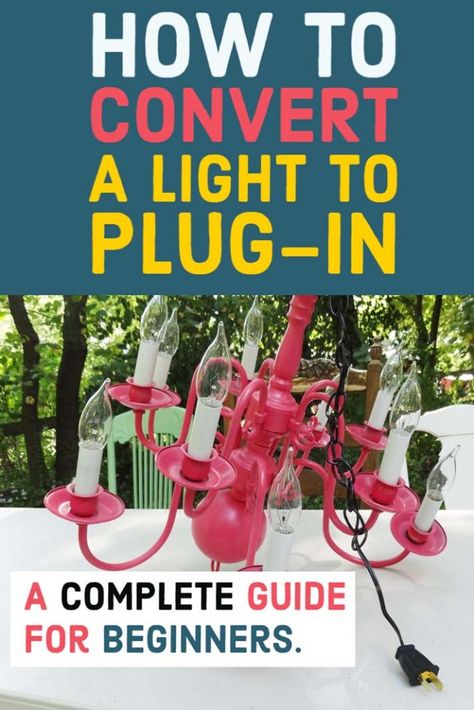 DIY: How to Turn a Hardwired Light Fixture (like a Chandelier) Into a Lamp with Plug · Hawk Hill Plug In Hanging Light, How To Make A Chandelier, Flea Market Booth, Make A Lamp, Exotic Vacations, Swag Light, Plastic Coating, Wire Lights, Overhead Lighting