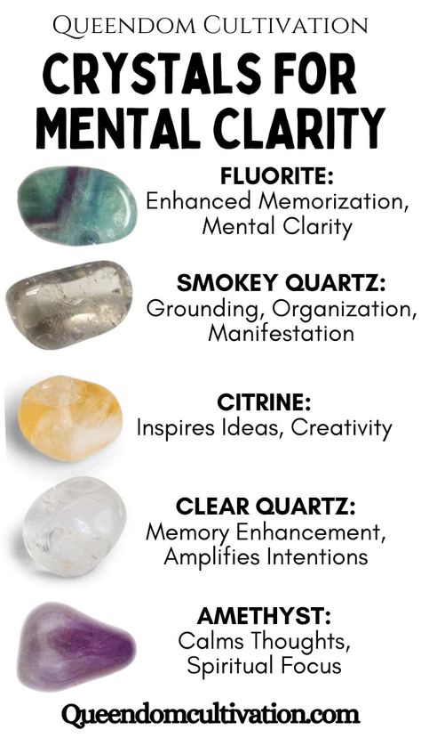 Crystals for Mental Clarity Crystals For Clarity, Crystals Fluorite, Witch Crystals, Organza Jewelry, Crystal Healing Chart, Crystals Healing Properties, Spiritual Crystals, Healing Crystal Jewelry, Crystal Healing Stones