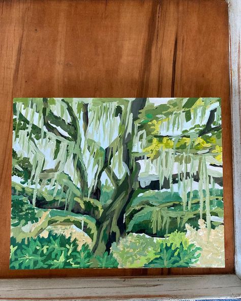 Live Oak Painting, Live Oak Art, Spanish Moss Painting, Moss Painting, Moss Paint, Tiny Canvas, Acrylic Painting On Wood, Louisiana Art, Paint On Wood