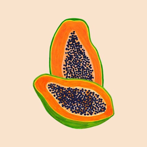 Papaya Drawing, Papaya Painting, Papaya Illustration, Papaya Milkshake, Papaya Print, Papaya Art, Papaya Tree, Holiday Gift Card, Pink Art Print