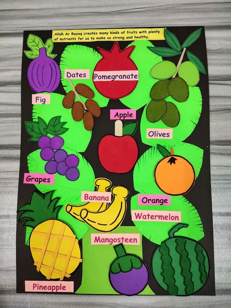 fruits poster by teacher jiah Fruits Chart For Kindergarten, Fruits Theme Classroom Decoration, Teaching Aid For Preschoolers, Fruit Chart Decoration Ideas, Fruits Classroom Decoration, Fruits Chart For Kids, Fruits Chart For Preschool, Nursery Class Decoration, Fruit Chart