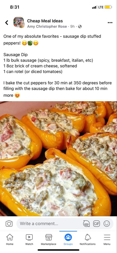 Breakfast Peppers, Cream Cheese Stuffed Peppers, Sausage Dip, Keto Stuffed Peppers, Bell Pepper Recipes, Sausage And Peppers, Low Carb Meals Easy, Foods With Gluten, Cheap Meals