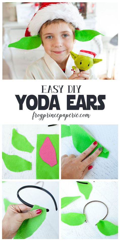 Easy DIY Star Wars Costumes How To Make Yoda Ears, Diy Yoda Ears, Star Wars Crafts For Kids Easy, Diy Yoda Costume, Yoda Costume Diy, Yoda Ears, Baby Yoda Costume, Star Wars Costumes Diy, Yoda Birthday