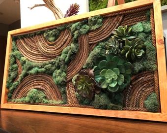 BotanicalFindsArt | Etsy Succulents Wall Decor, Mos Wand, Succulents Wall, Living Wall Art, Moss Decor, Succulent Wall Art, Plant Crafts, Plant Wall Decor, Living Walls