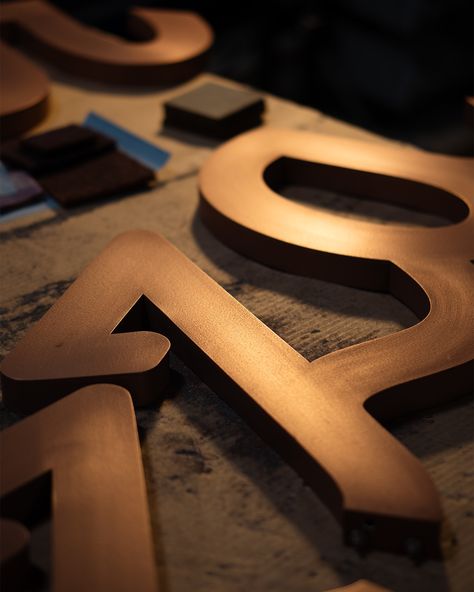 When a client wants a vintage aesthetic we have a variety of techniques to choose from. Here we have reverse channel letters that have been copper plated and finished with one of our trade secret patinas. #design #rva #fabrication #signs #handmade #metalworking #metalart Channel Letters, Copper Plated, Vintage Aesthetic, Metal Art, Metal Working, Patina, Plating, Copper, Signs