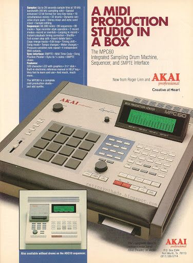 1988 Roger Linn and Akai MPC60 Ad Music Production Equipment, Akai Mpc, Record Turntable, Recording Studio Design, Recording Studio Home, Music Machine, Drum Pad, Production Studio, Music Tech