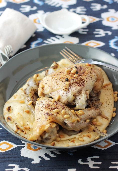 Chicken with caramelized onions and sumac. Mussakhan Chicken, Sumac Chicken Recipes, Chicken With Sumac Recipe, Dukkah Chicken, Maqloubeh Chicken Recipe, Simply Shredded, Fancy Dishes, Pan Fried Chicken, Vidalia Onions