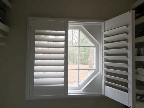 Hexagon Window Ideas, Hexagon Window Covering, Octagon Window Covering Ideas, Peak Windows, Octagonal Window, Hexagon Window, Octagon Window, Specialty Windows, Basement Windows